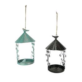 Special T Imports - Rust Teal Metal Hanging Bird Feeder Outdoor Decorative Garden Seed Tray Set of 2 - Multicolored