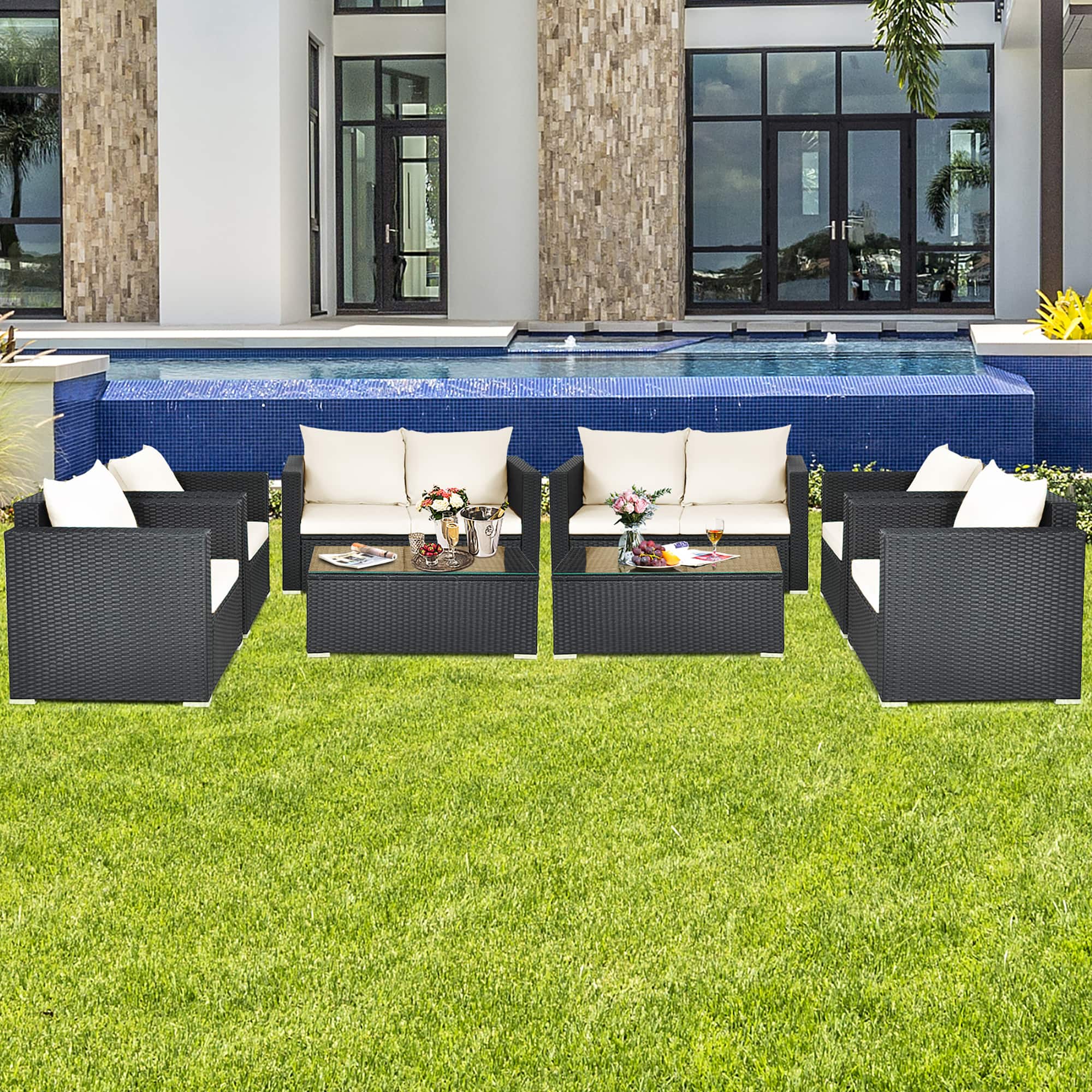 Costway - 8PCS Patio Rattan Furniture Set - White