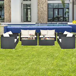 Costway - 8PCS Patio Rattan Furniture Set - White