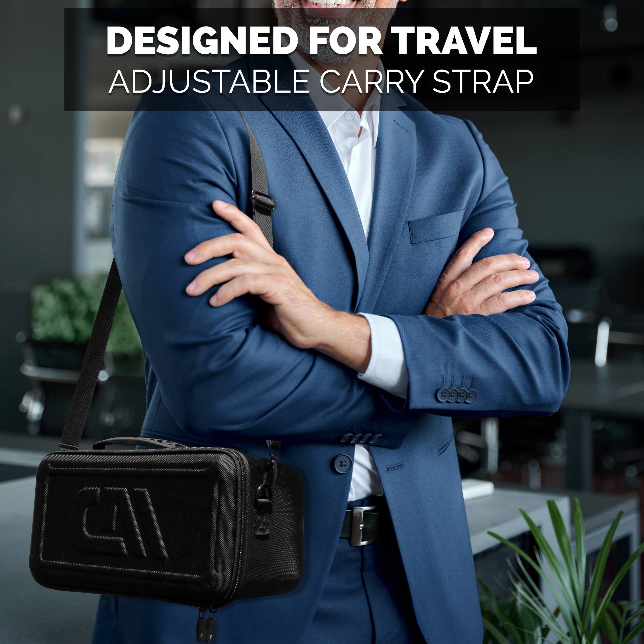 DESIGNED FOR TRAVEL ADJUSTABLE CARRY STRAP 5.4 E