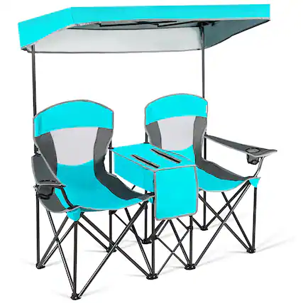 Front. Costway - Costway Portable Folding Camping Canopy Chairs w/ Cup Holder Cooler Outdoor - Turquoise.
