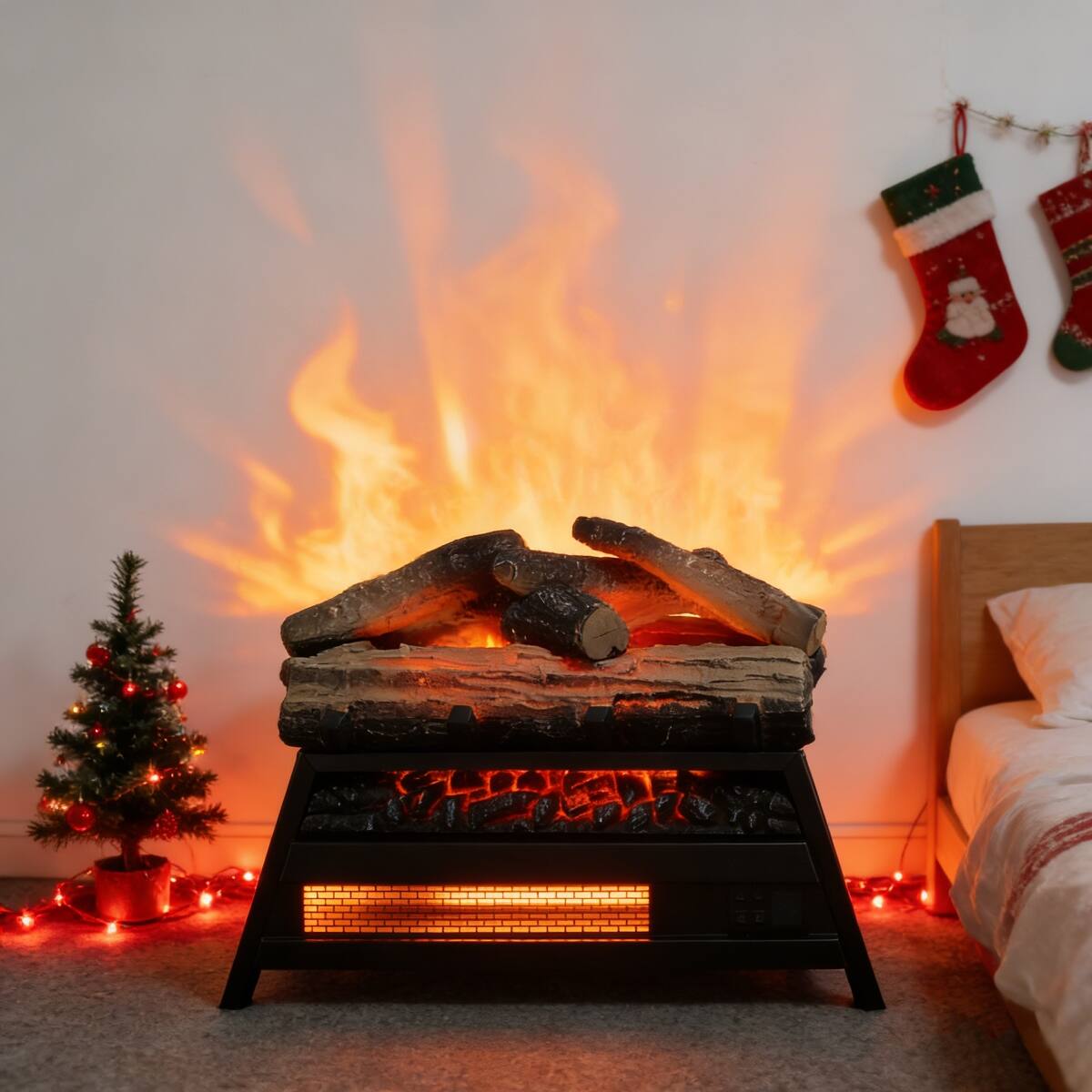Alt View 8. Loheer - Loheer 21 inch electric fireplace insert 3d log set Antique Black - Antique Black.