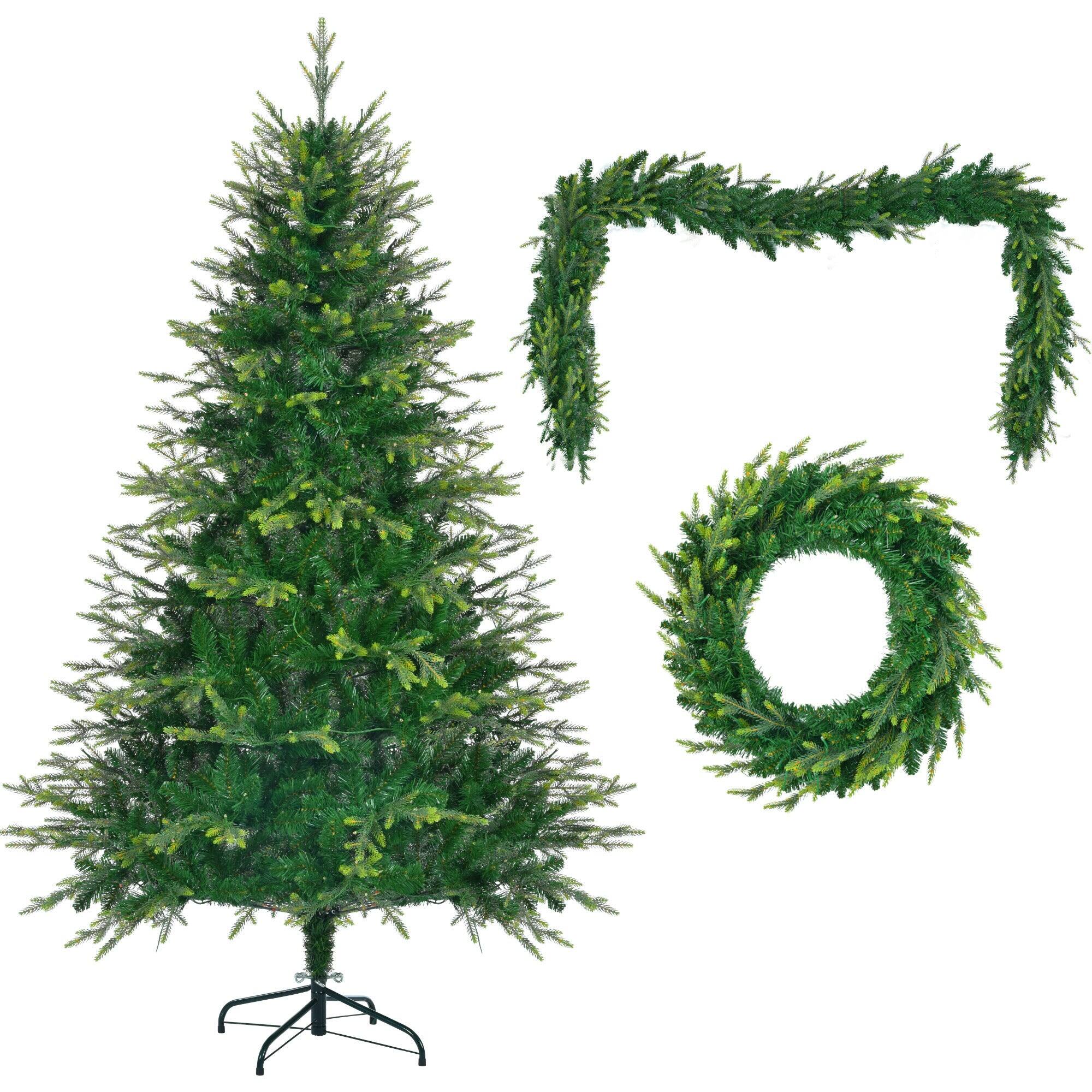 Alt View 6. BreeBe - 6FT Pre-Lit Aspen Fir Artificial Christmas Tree with Wreath & Garland - Green.