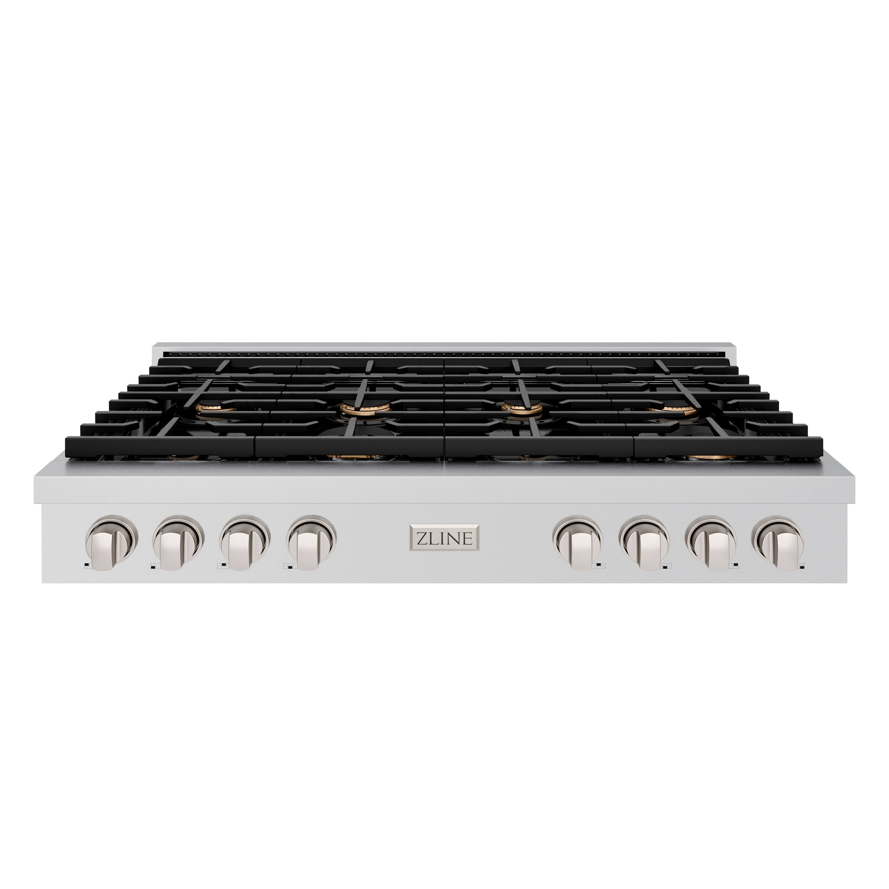 ZLINE - 48 in. Paramount Gas Rangetop with 8 Brass Burners and Porcelain Cooktop (SRT-BR-48) - Stainless Steel