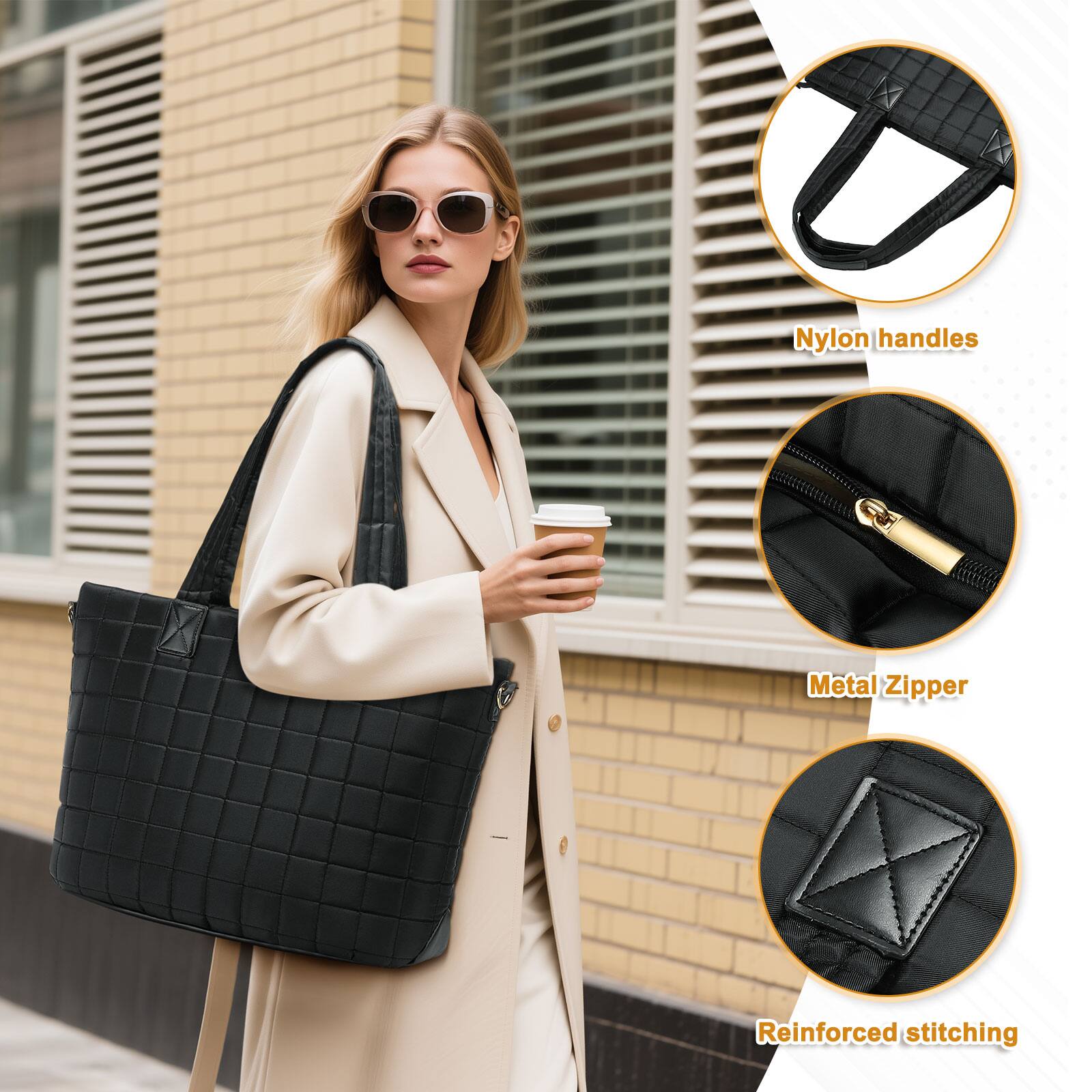 Nylon handles  
Metal Zipper  
Reinforced stitching