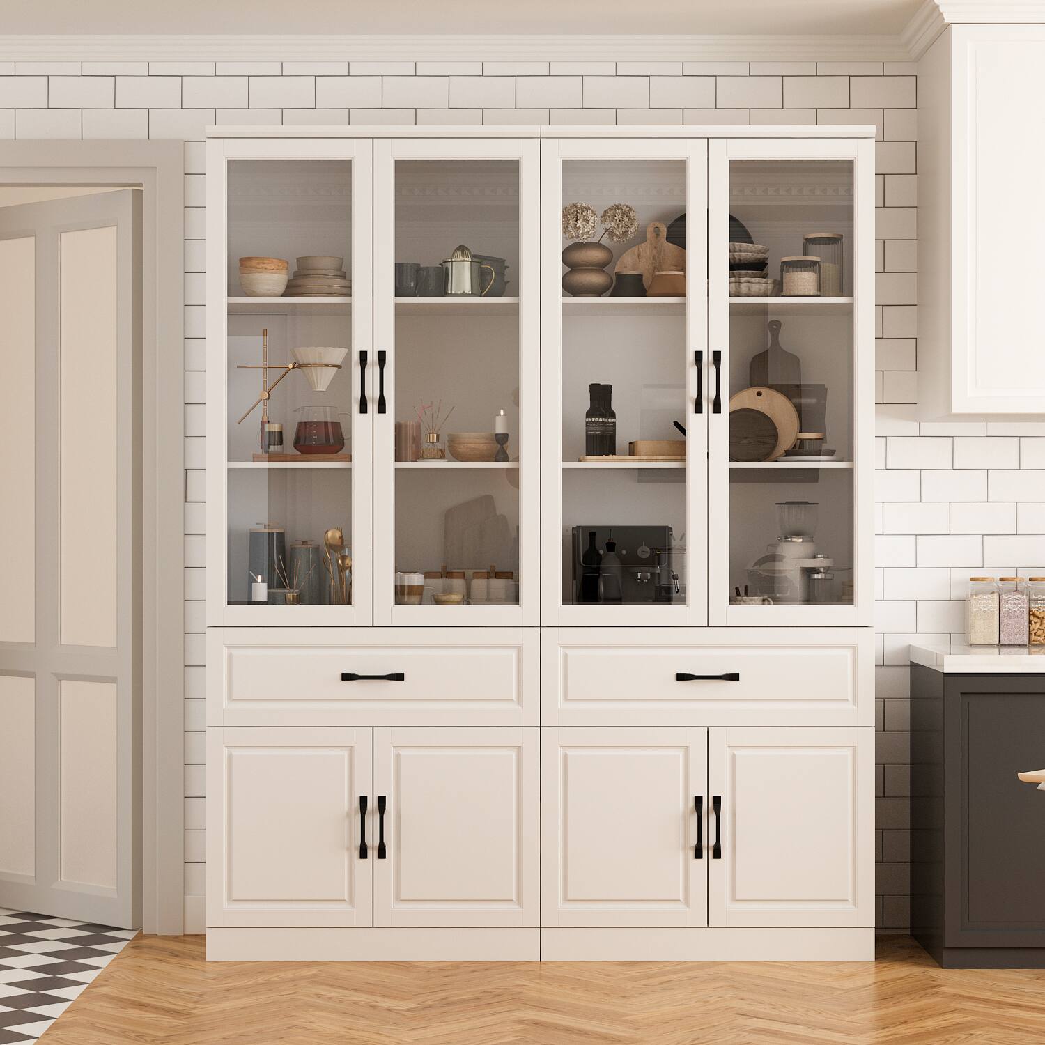 FUFU & GAGA Modern Kitchen Buffet Cabinet with Glass Doors