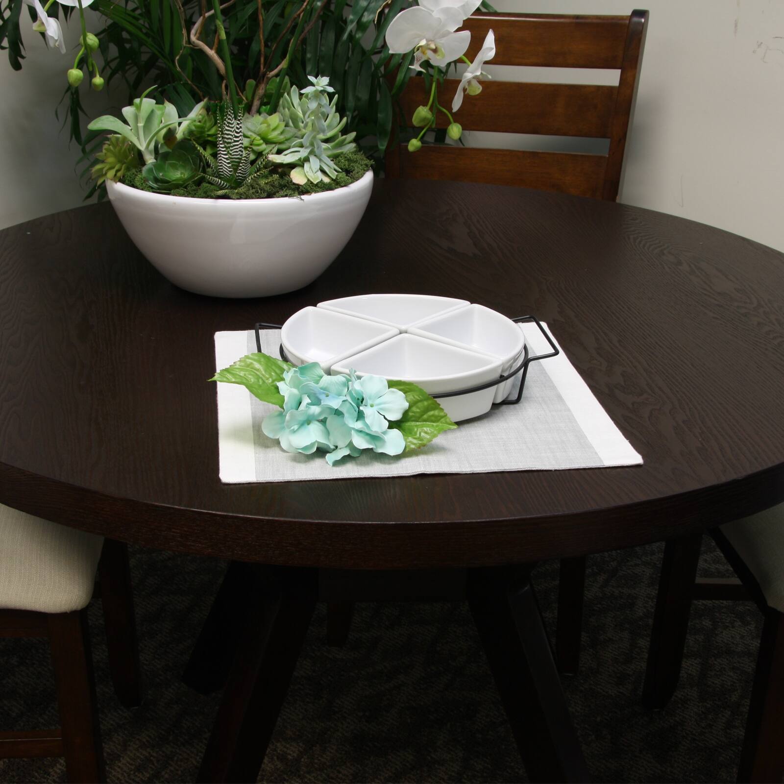 Alt View 5. Gibson - Gibson Gracious Fine Ceramic Dining Four Section Tray Set with Metal Rack in White - White.