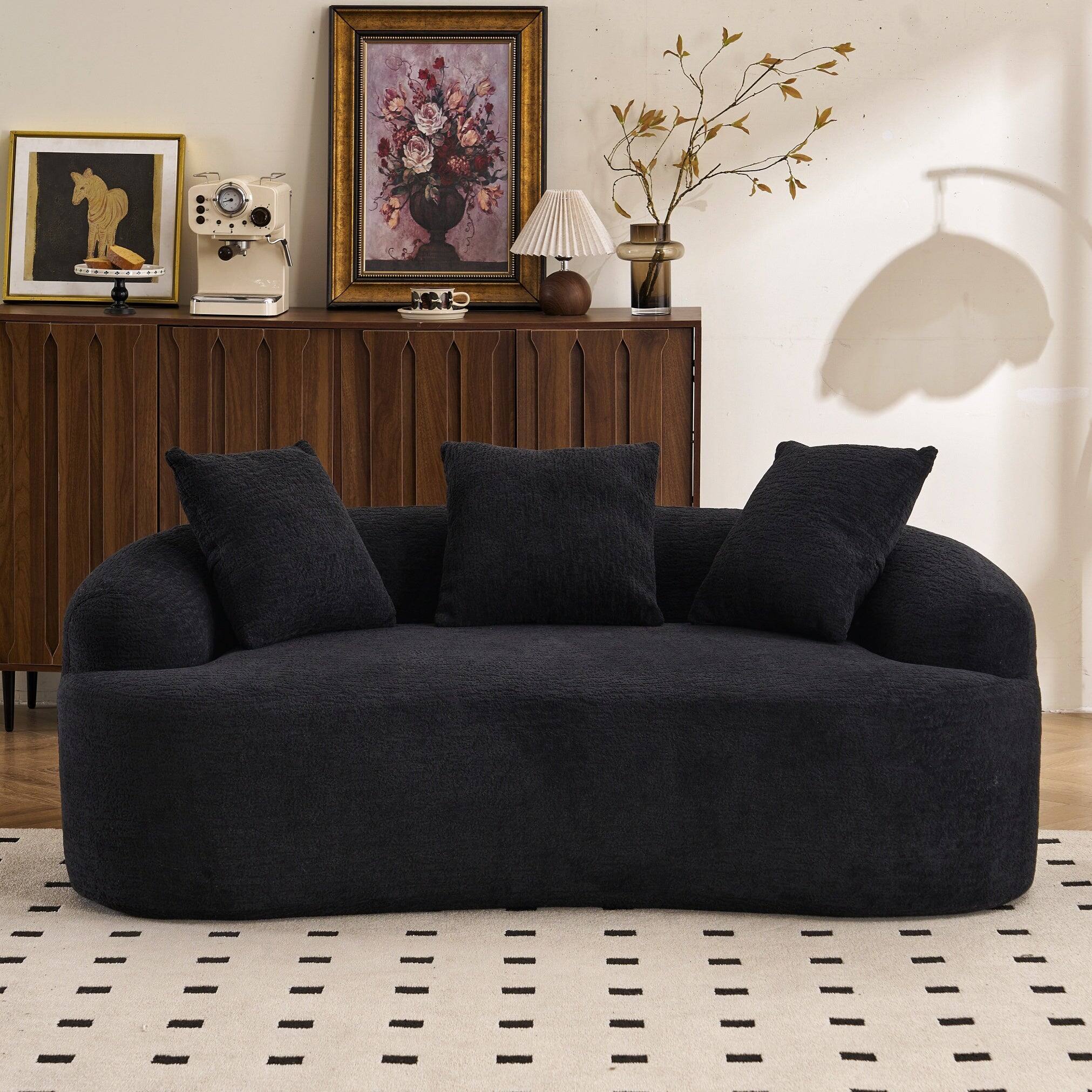 Alt View 3. Boyel Living - Curved Loveseat Sofa 30D Compression Foam Chenille Upholstery No Assembly Compact Small Space Sofa Black 65 Inch - Black.