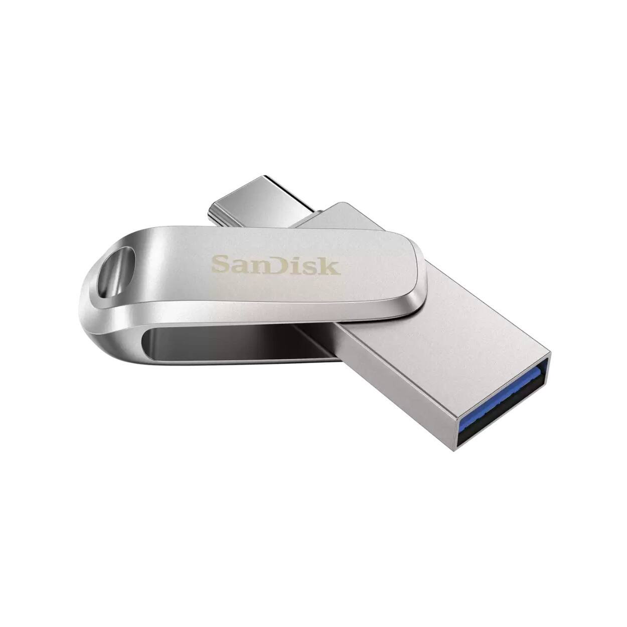 Left. SanDisk - SanDisk 32GB Ultra Luxe SDDDC4-032G-G46 USB 3.1 Dual A+C Flash Drive - Silver.