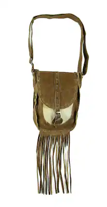 Front. Things2Die4 - Genuine Leather Hair-On Hide Trim Fringed Crossbody Bag Small - Rust.