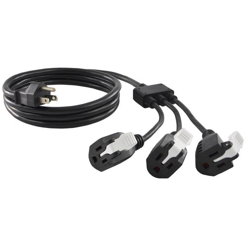 Front. Conntek - Indoor 6 ft. L Black 1 to 3 Outlet Cord 14/3 SJT 18/3 SVT - Black.