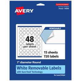 Avery - Removable Round Labels, 1" diameter, 720ct - White