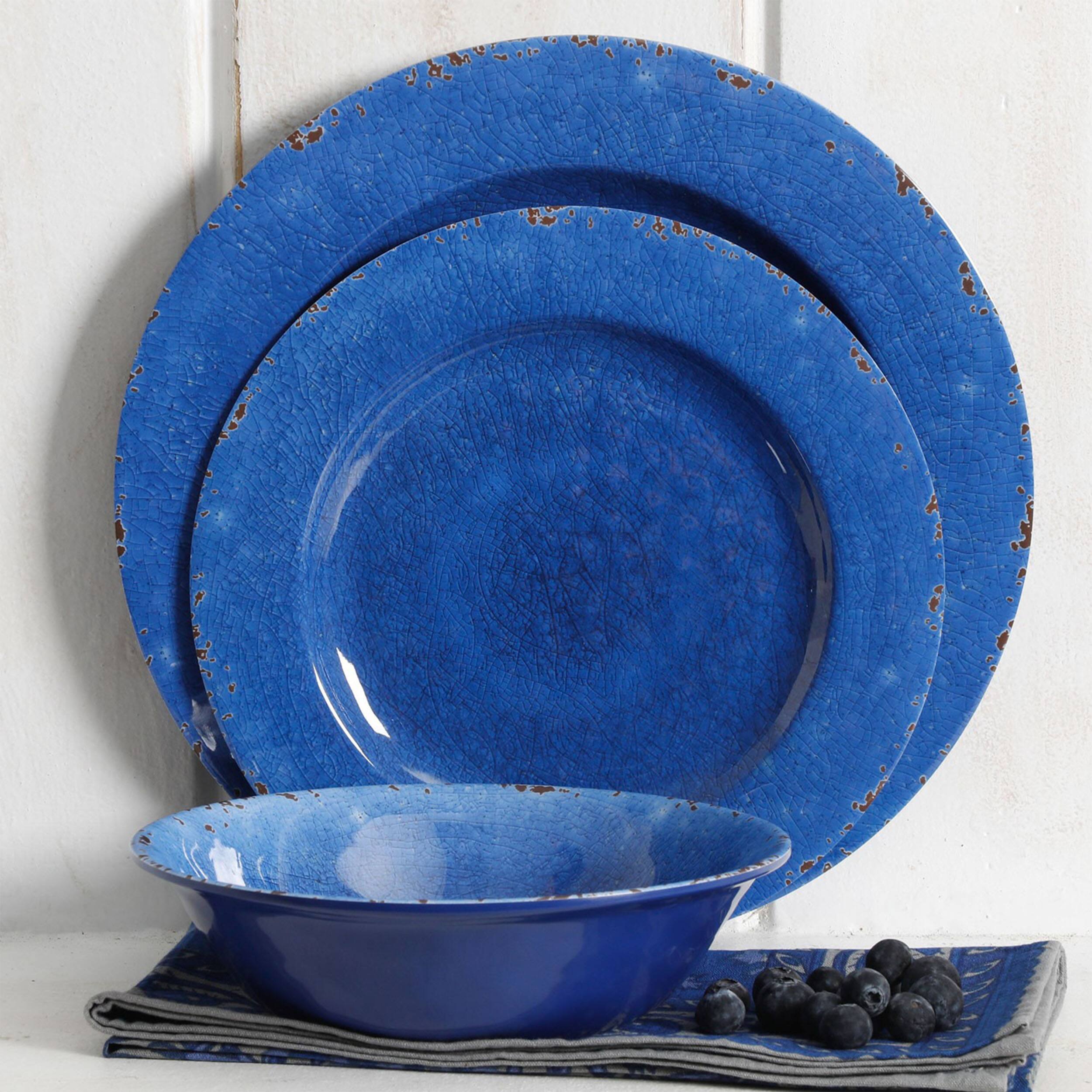 Alt View 4. Studio California - Studio California Mauna 12 Piece Dinnerware Set in Cobalt Blue Crackle Look Decal - Blue.