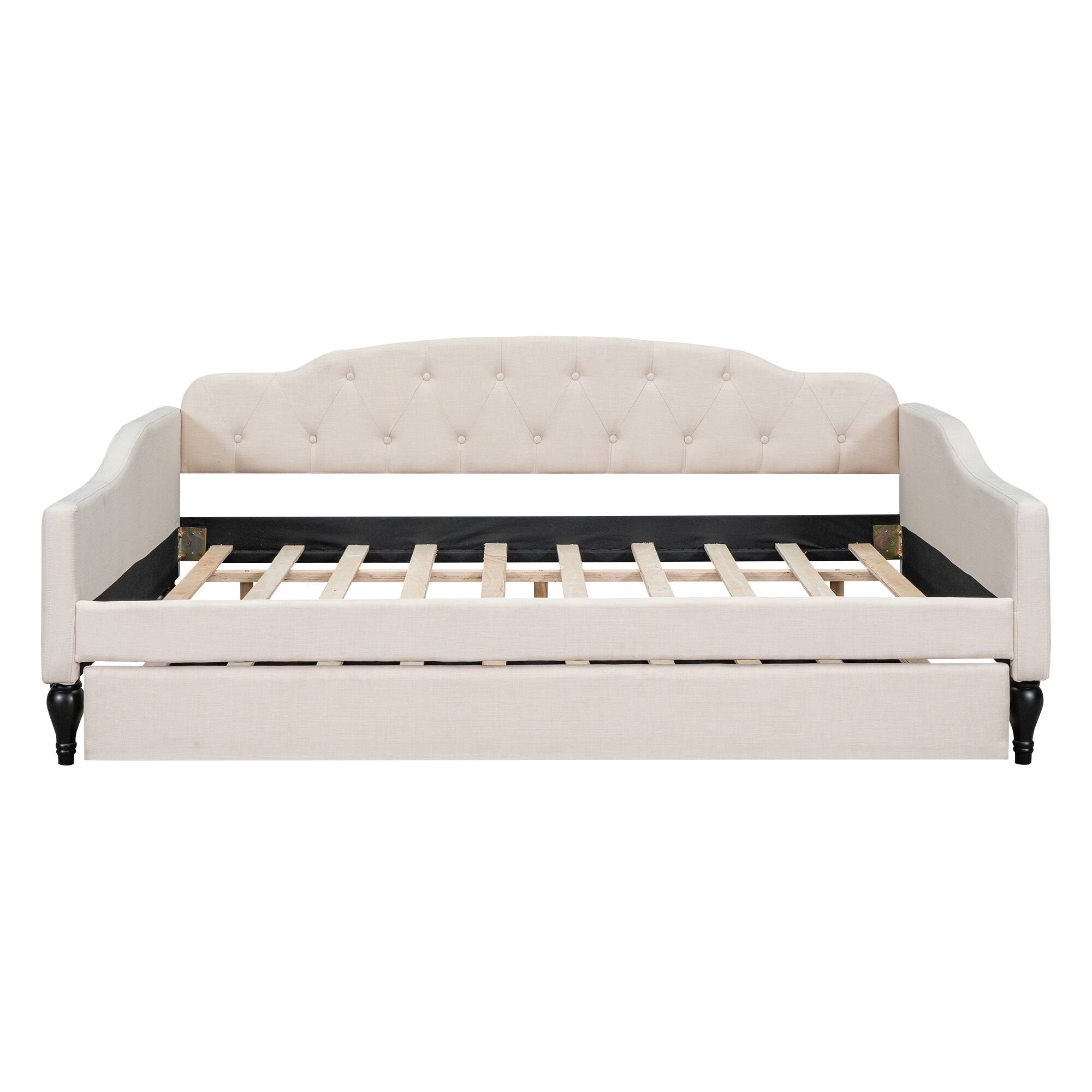 Alt View 6. Tiramisubest - Full Size Upholstered Tufted Daybed with Twin Size Trundle, Beige - Beige.