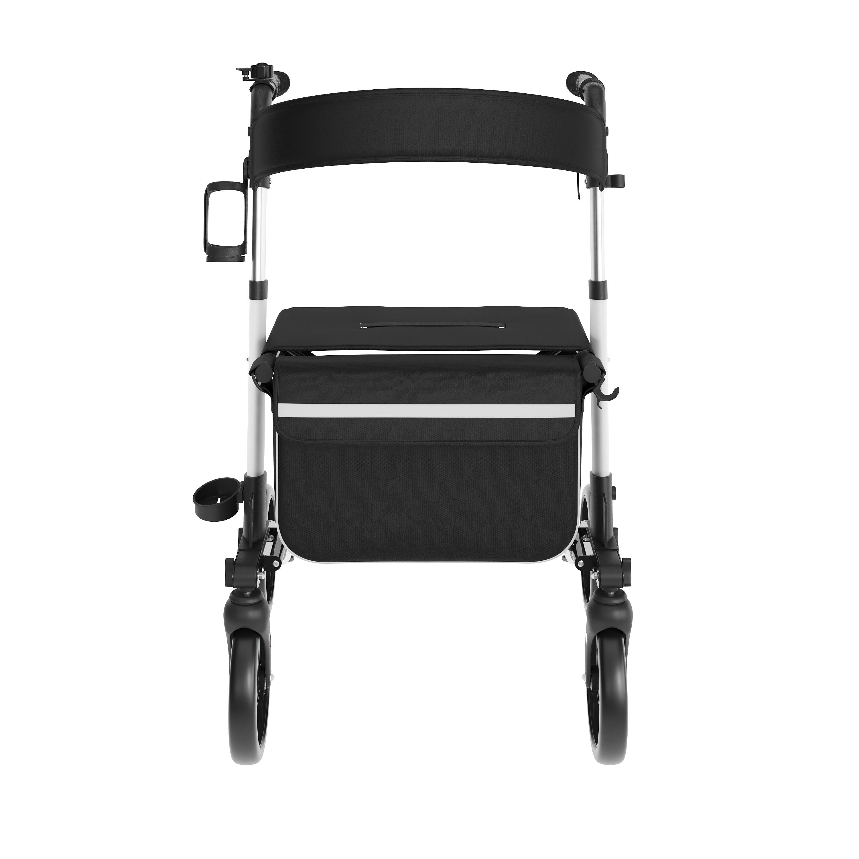 Alt View 7. Emma + Oliver - Ramsey Rollator Walker with Lightweight, Height-Adjust, Foldable Frame, Three-Setting Hand Brake System, 360° Swivel - White and Black.