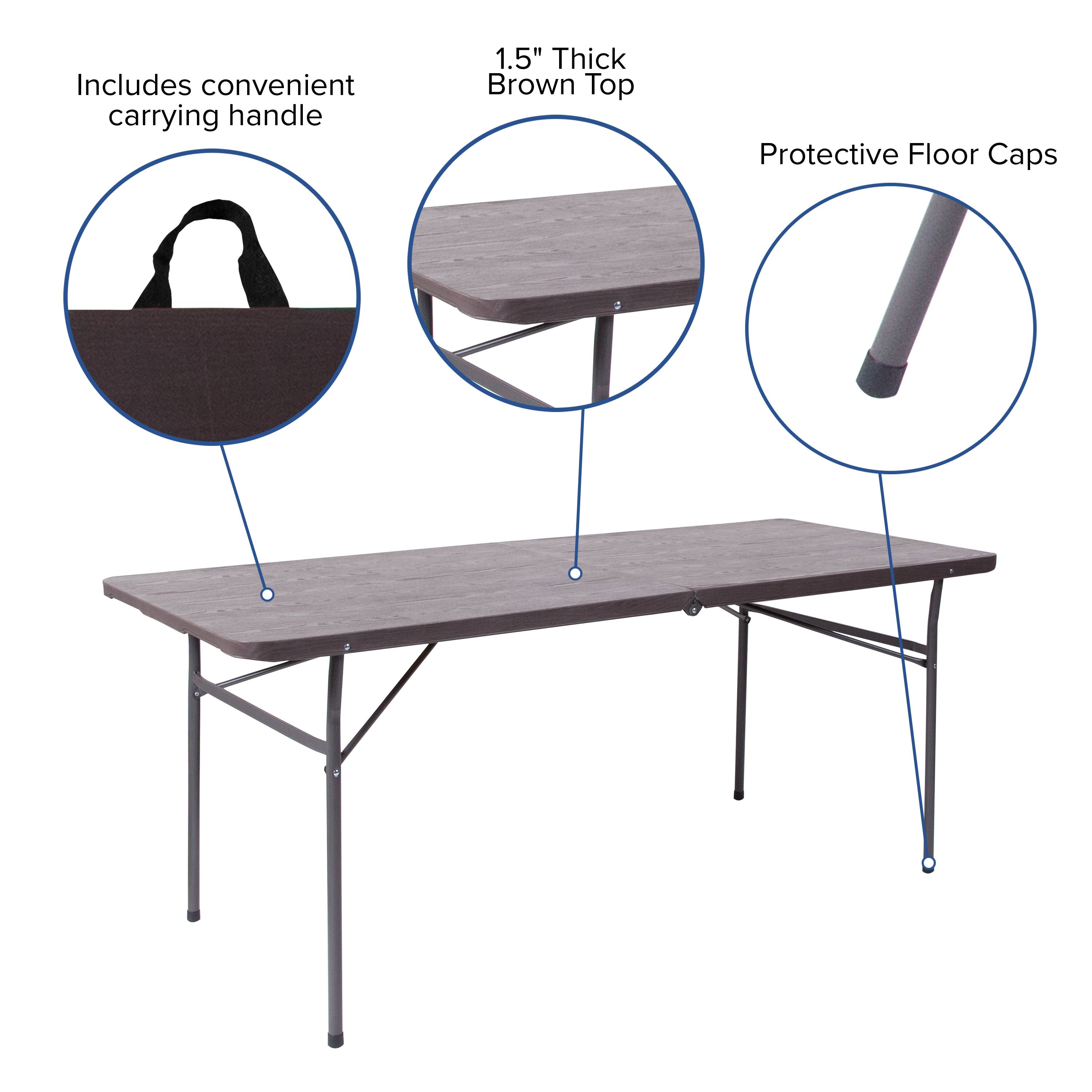 Alt View 14. Alamont Home - 6-Foot Bi-Fold Plastic Banquet and Event Folding Table with Carrying Handle - Brown.