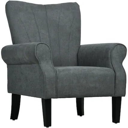 Front. Homcom - Mid-Century Fabric Accent Chair with Wood Legs - Dark Gray.