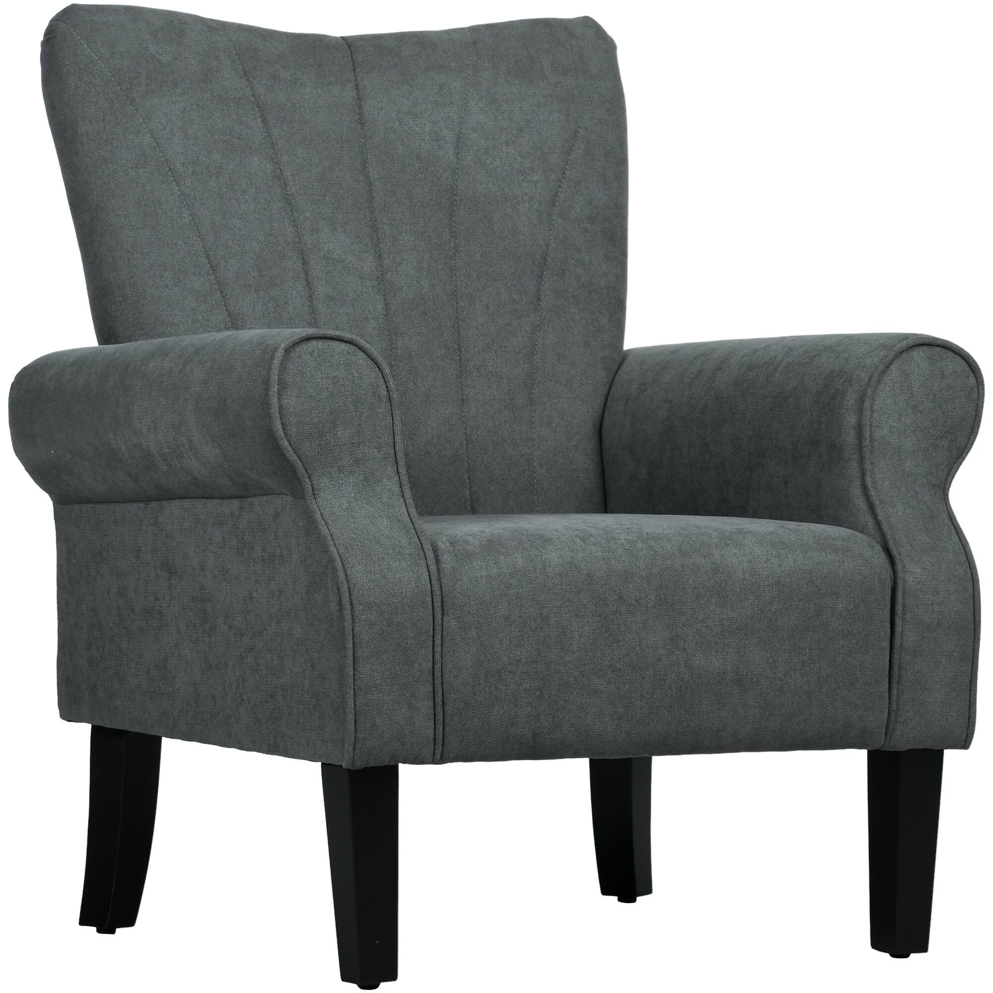 Front. Homcom - Mid-Century Fabric Accent Chair with Wood Legs - Dark Gray.