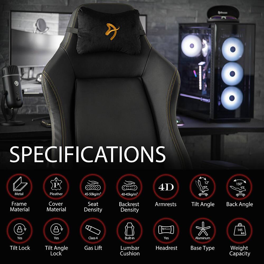 Alt View 16. Arozzi - Primo Premium PU Leather Gaming/Office Chair - Black - Gold Accents.