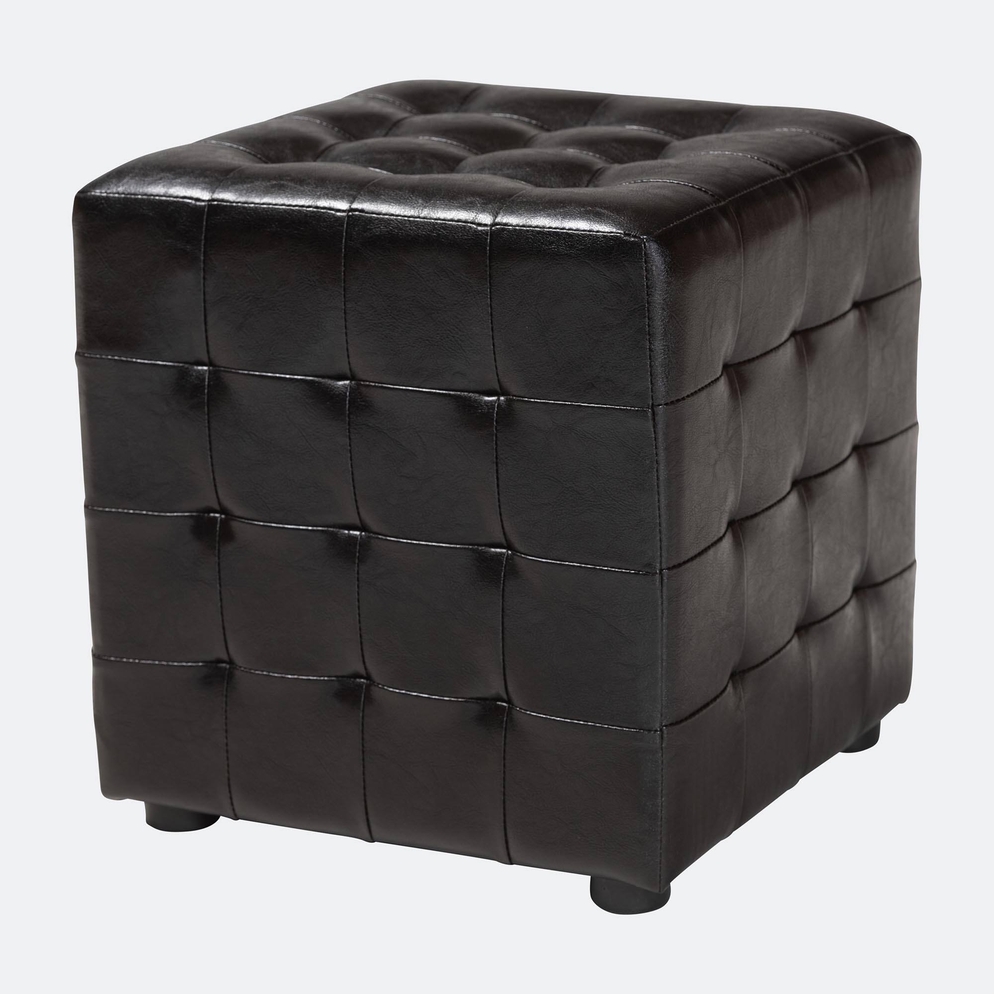 Angle. Baxton Studio - Siskal Modern Cube Ottoman - Dark Brown.