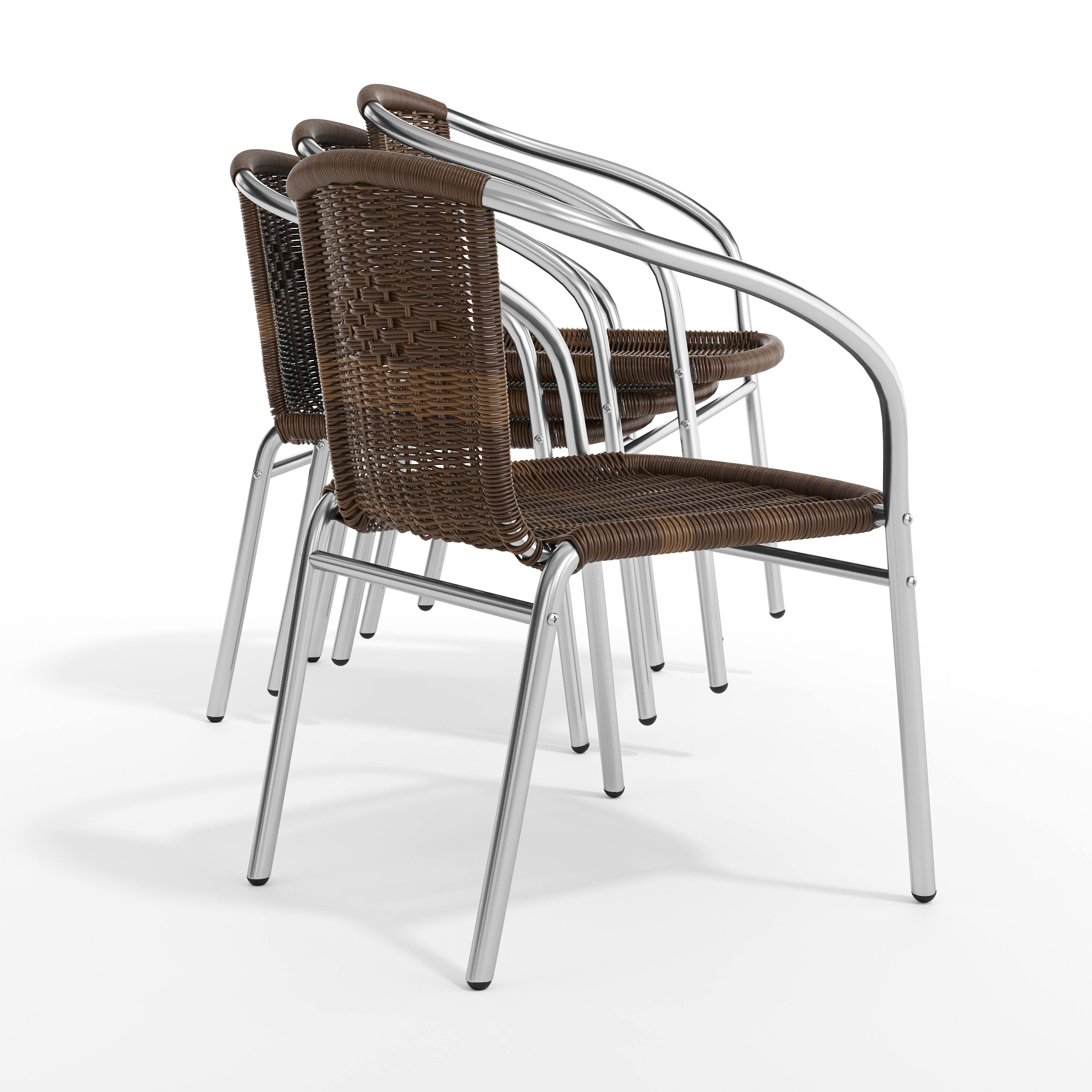 Alt View 9. Emma + Oliver - 4 Pack Aluminum and Rattan Commercial Indoor-Outdoor Restaurant Stack Chair - Aluminum and Dark Brown.