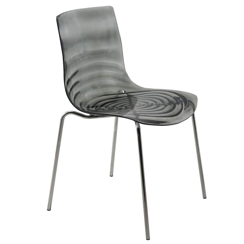 Front. LeisureMod - Astor Modern Plastic Side Dining Chair with Ripple Design and Chrome Metal Legs Accent Side Chair for Home or Office - Transparent Black.