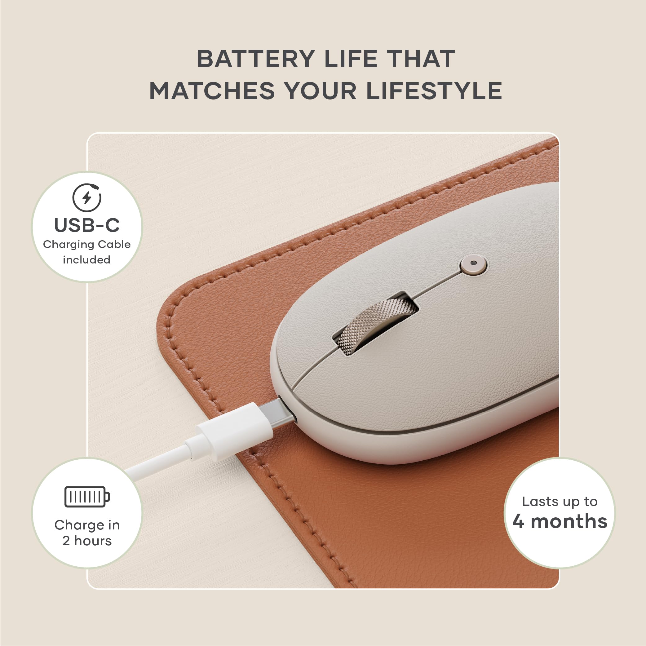 BATTERY LIFE THAT MATCHES YOUR LIFESTYLE

- USB-C Charging Cable included
- Charge in 2 hours
- Lasts up to 4 months
