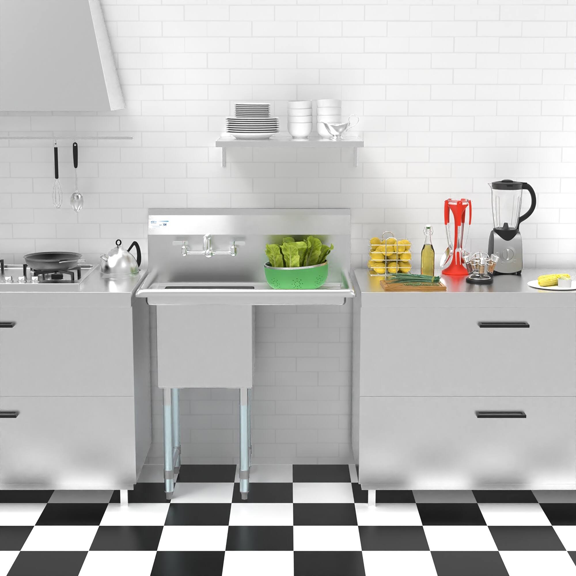 Alt View 10. Koolmore - 33 in. One Compartment Stainless Steel  Sink with Drainboard, Bowl Size 15"x 15"x 12" SA151512-15R3FA. - Stainless Steel.