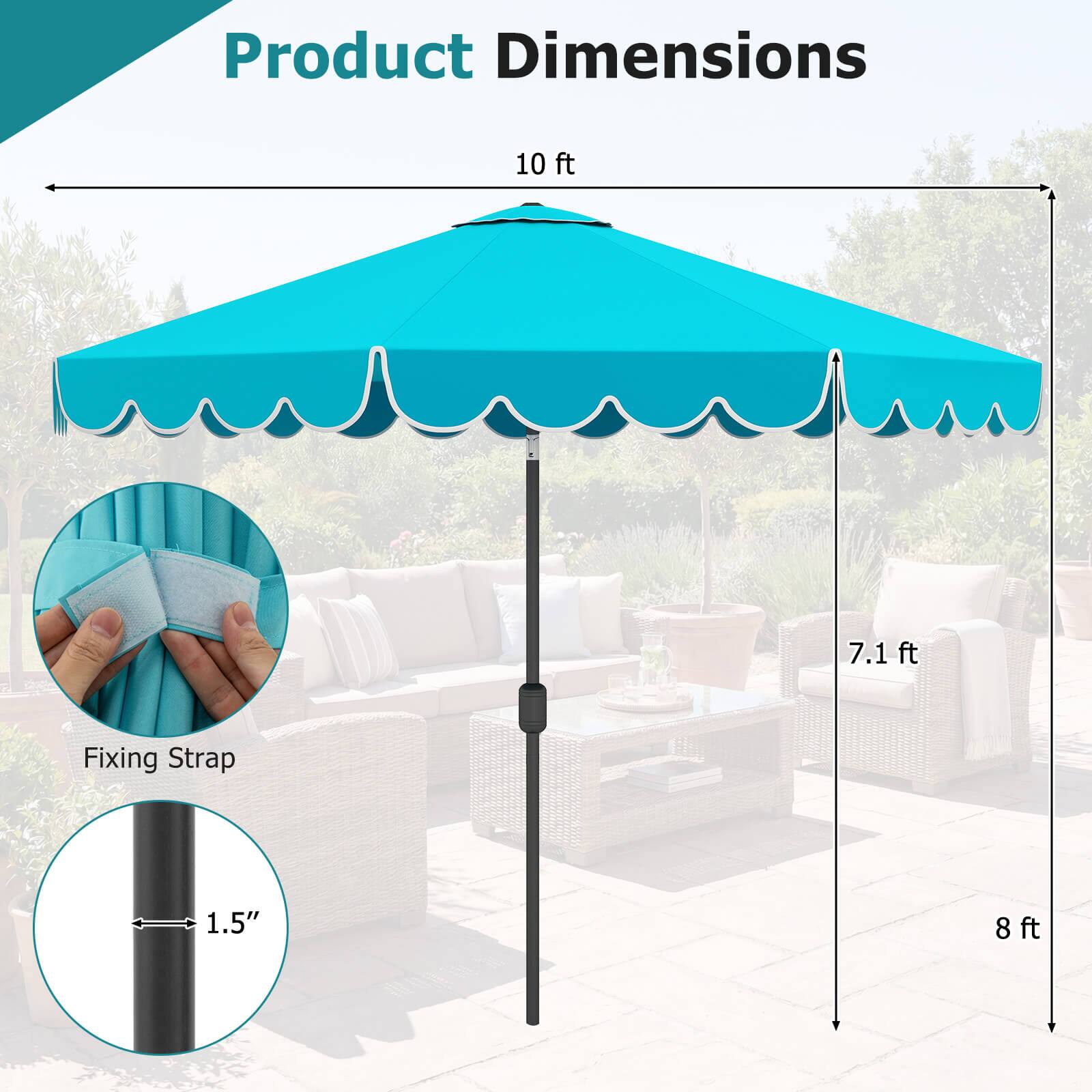 Product Dimensions  
10 ft x 7.1 ft  
Fixing Strap: 1.5"  
8 ft