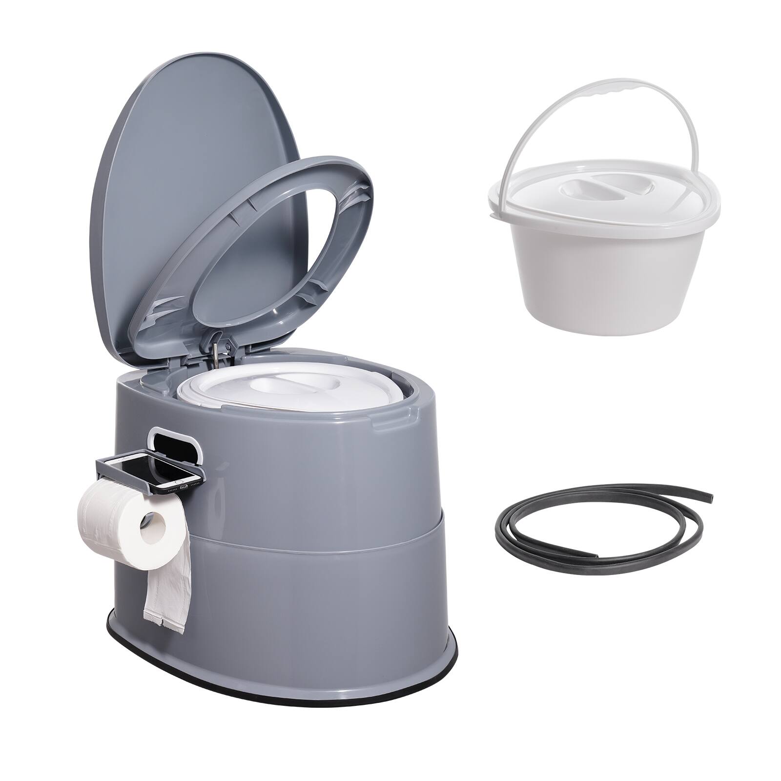 VEVOR - Portable Toilet for Camping, Porta Potty with 1.3 Gal Detachable Inner Bucket & Removable Paper Holder - Gray