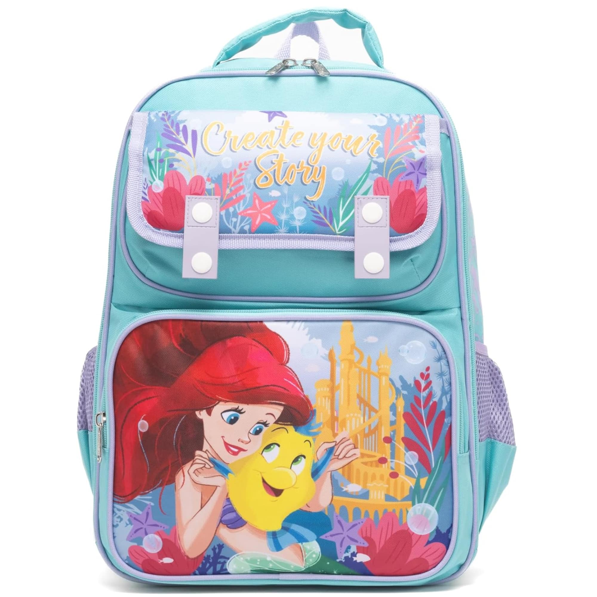 UPD - Disney Little Mermaid 15.5" Polyester Blue Large Backpack with 2 Front Pockets - Multicolored