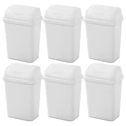 Front. Sterilite - Sterilite 7.8 Gallon SwingTop Kitchen Wastebasket Trash Can, White (6 Pack) - White.