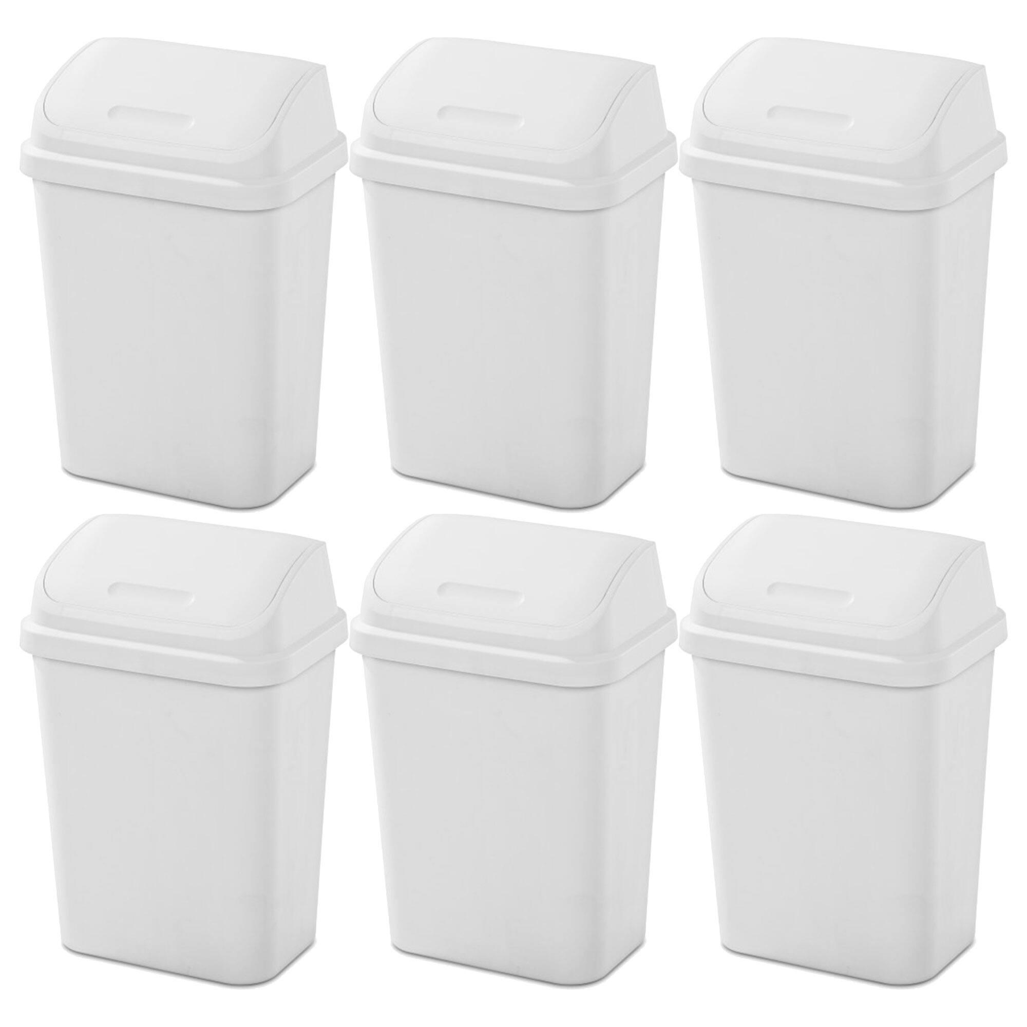 Front. Sterilite - Sterilite 7.8 Gallon SwingTop Kitchen Wastebasket Trash Can, White (6 Pack) - White.
