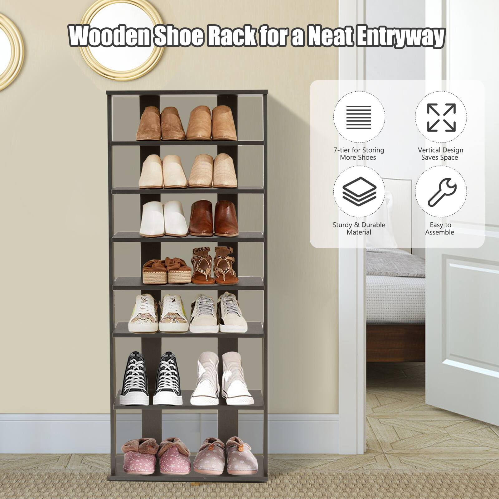 Wooden Shoe Rack for a Neat Entryway

7-tier for Storing More Shoes
Vertical Design Saves Space
Sturdy & Durable Material
Easy to Assemble