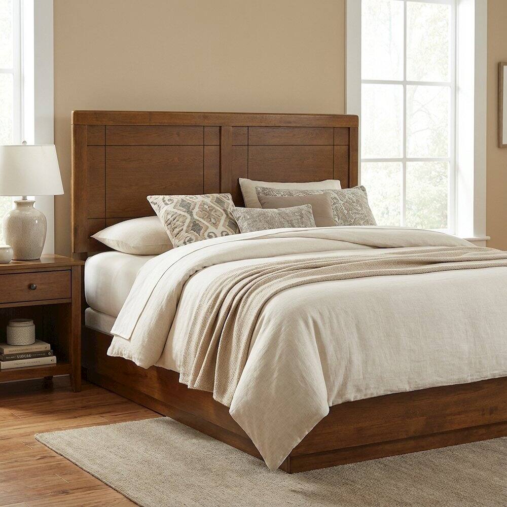 Left. FurniFact - Wood Full Headboard with Durable Finish and Classic Design for Bedroom - Brown.