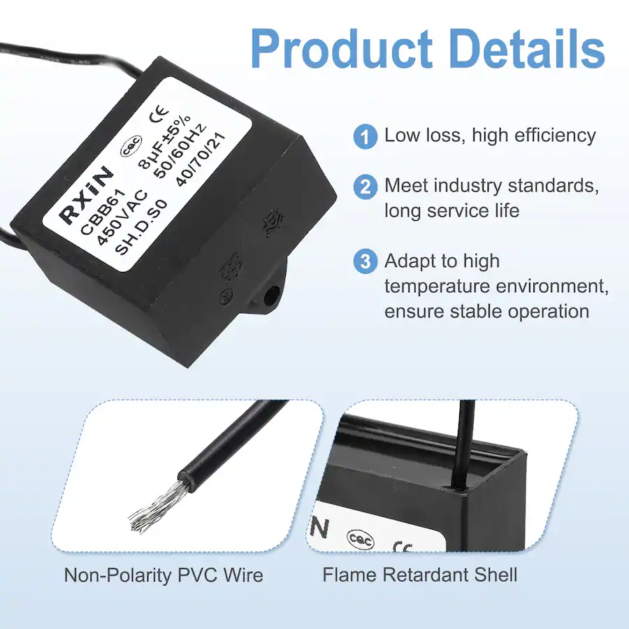 Unique Bargains 2pcs 8uF CBB61 Capacitor, AC 450V 2 Wire for Ceiling ...