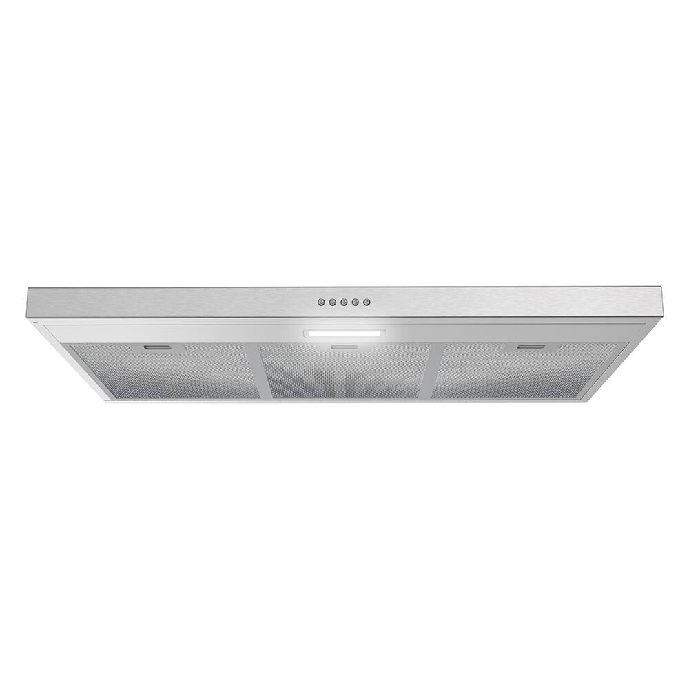 Angle. Streamline - 36 in. Donini Ductless Undermount 80 CFM Range Hood, Mesh Filters, Push Button Control, LED Light - Brushed Stainless Steel.