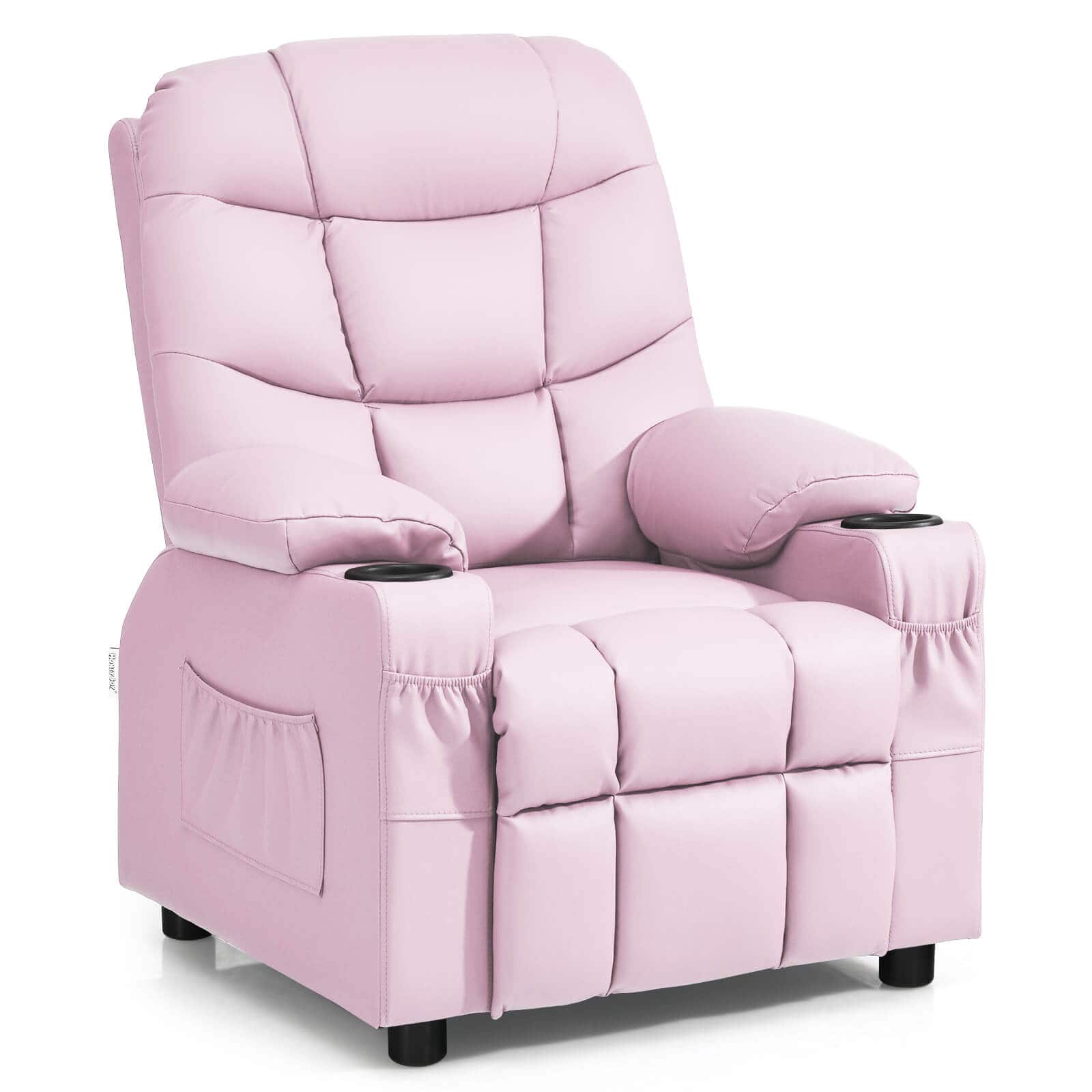 Front. Costway - Costway Kids Youth Recliner Chair PU Leather with Cup Holders & Side Pockets - Pink.