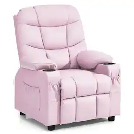 Costway - Kids Youth Recliner Chair PU Leather with Cup Holders & Side Pockets - Pink