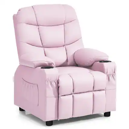 Front. Costway - Costway Kids Youth Recliner Chair PU Leather with Cup Holders & Side Pockets - Pink.