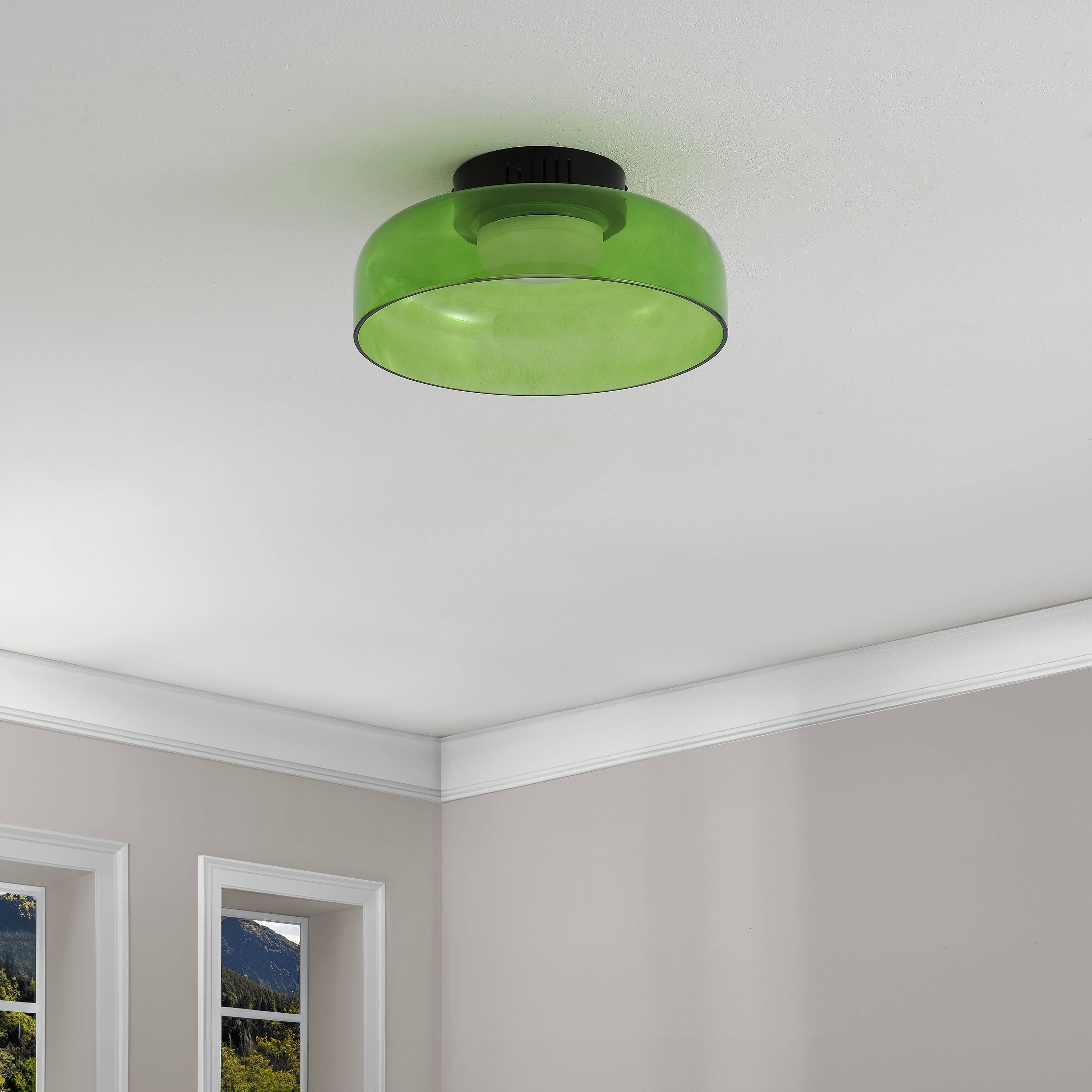 Alt View 5. Jonathan Y - Kalmar 12" Modern Minimalist Iron/Glass Dimmable Integrated LED Flush Mount, Green/Black - Green.