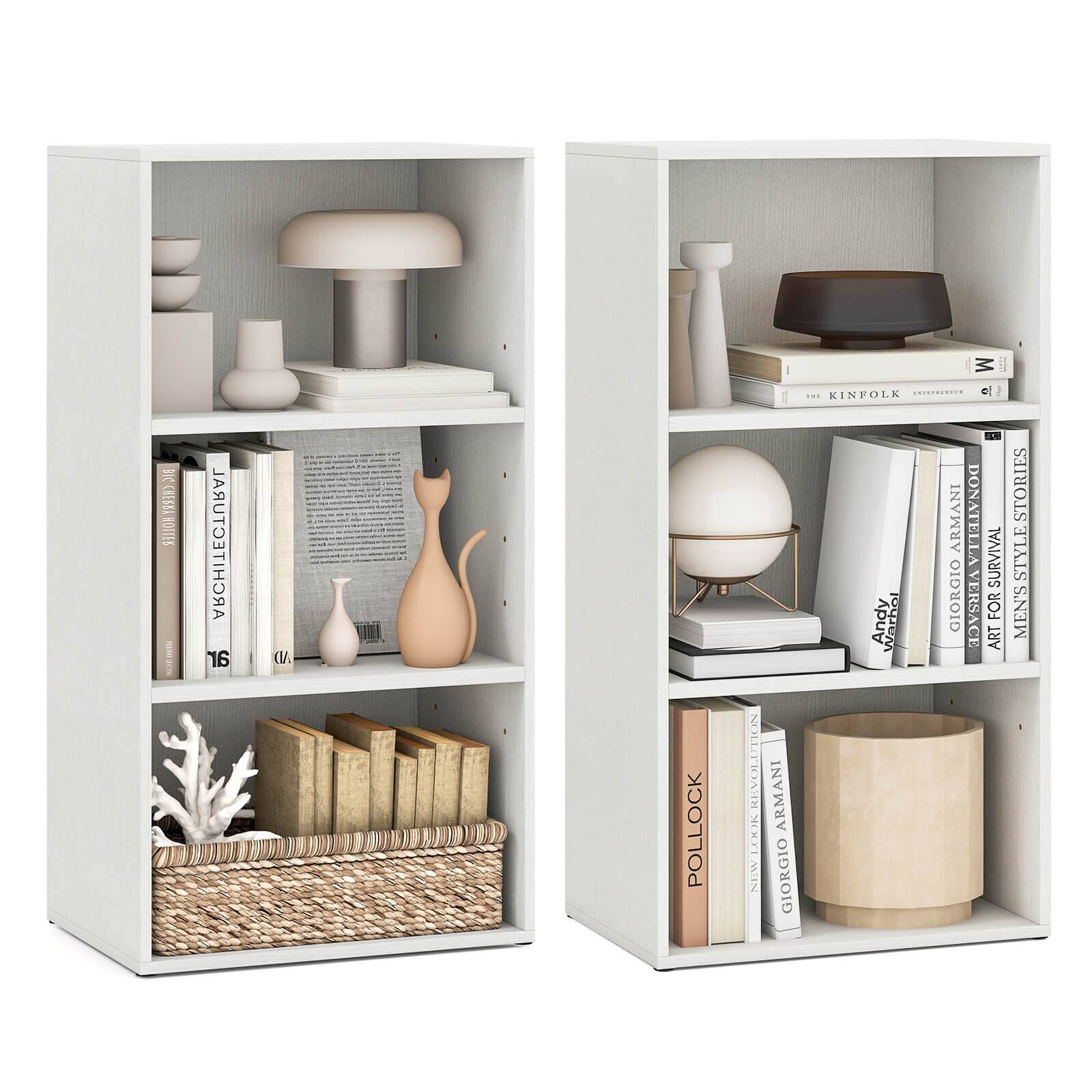 Costway - 2 PCS 3 Tier Open Shelf Bookcase Multi-functional Storage Display Cabinet - White