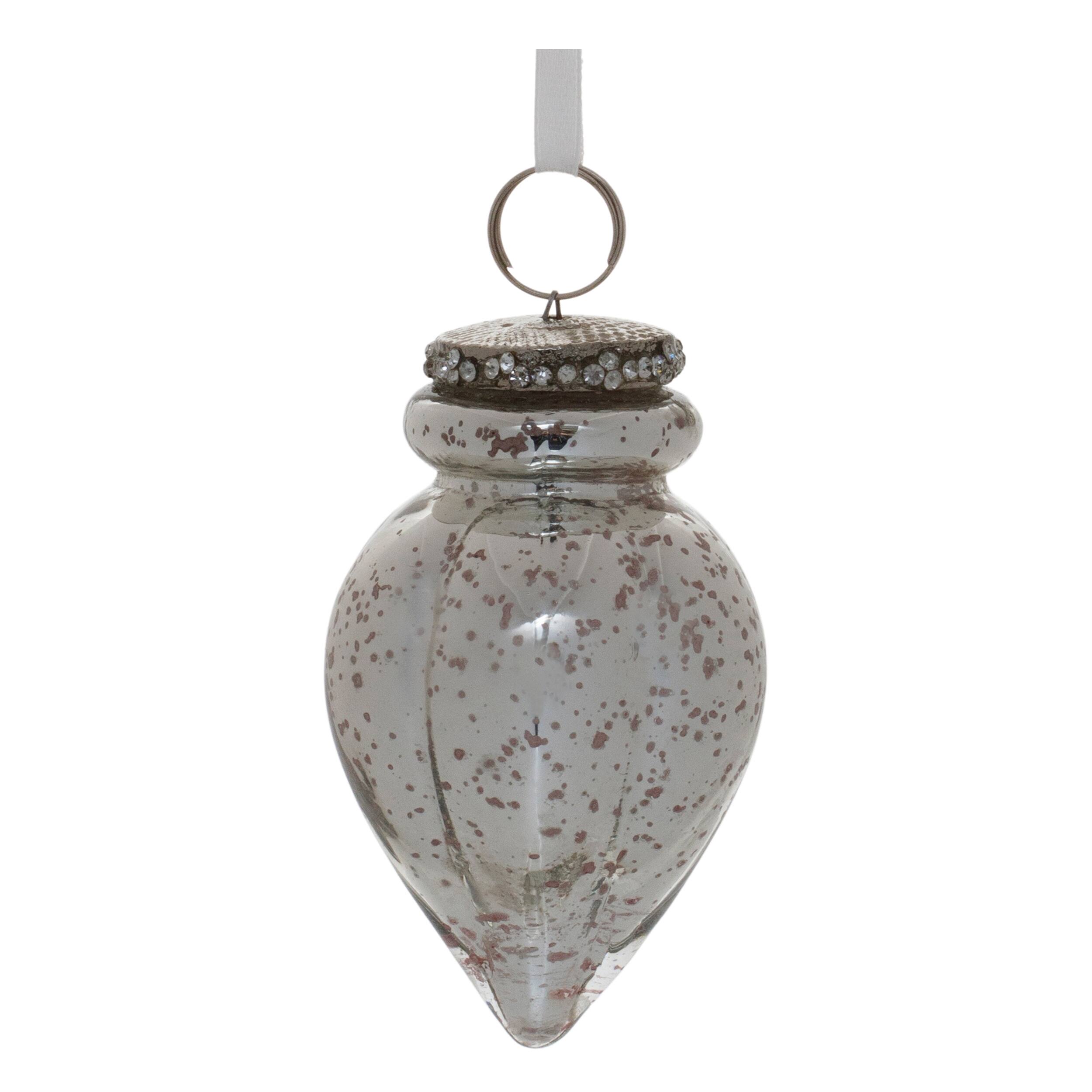 Back. BreeBe - Grey Mercury Glass Ornament (Set of 6) - Silver.