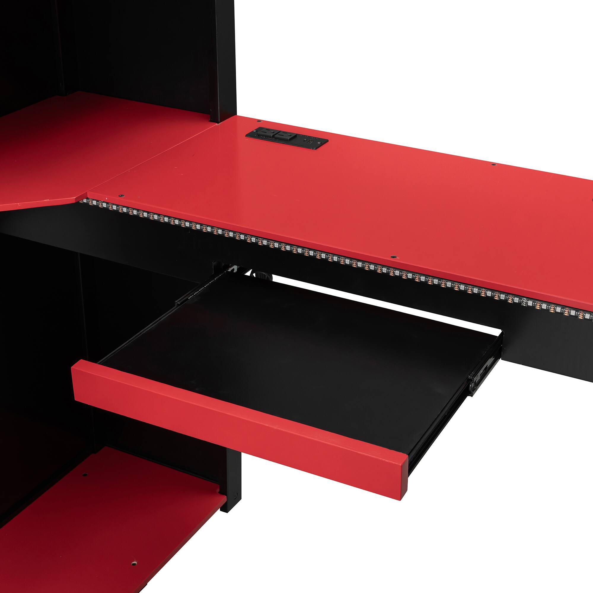 Alt View 4. Anysun - Full Size Wood Loft Bed with,Shelves,Blackout Curtains,and RGB Lights - Red.