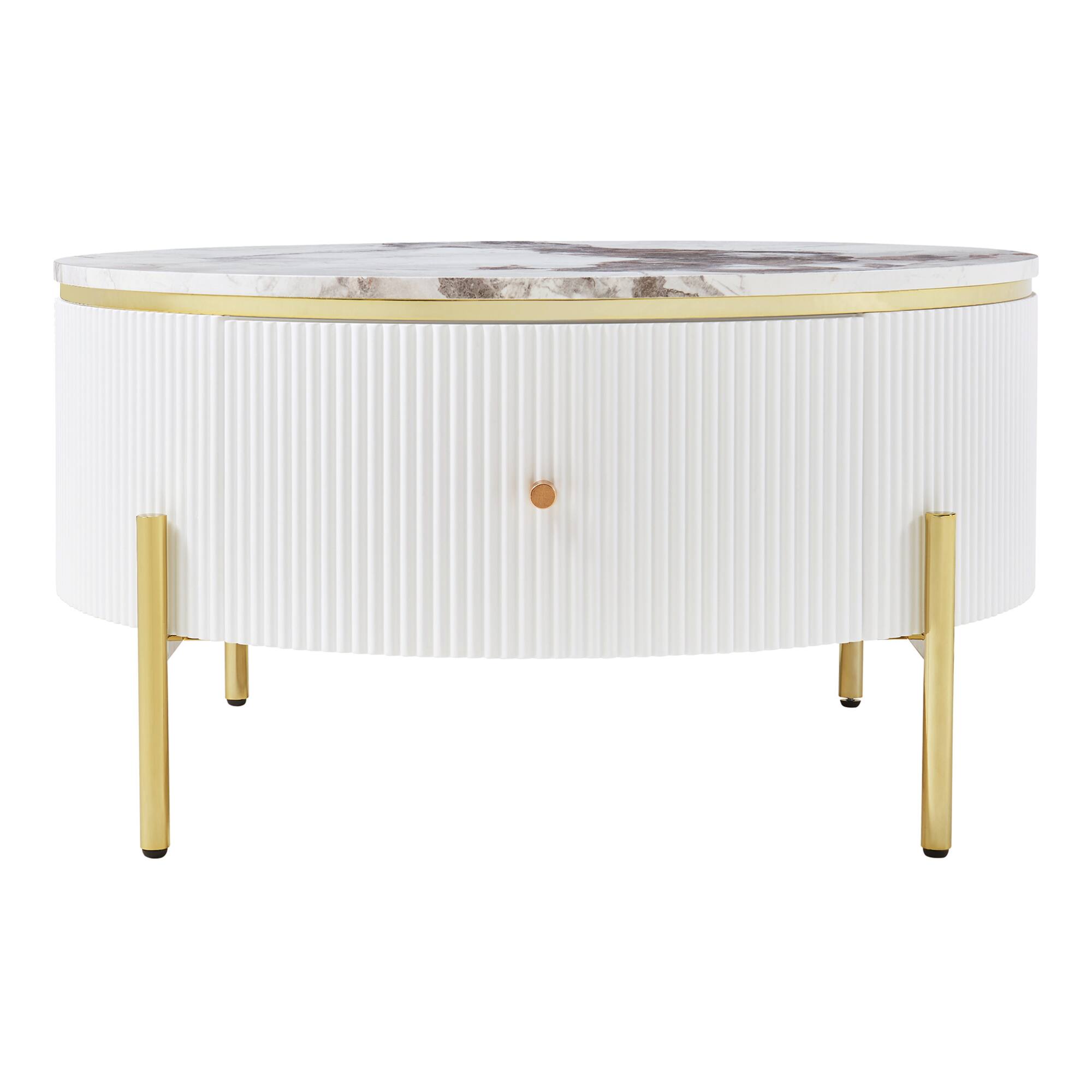 Alt View 7. GOODSILO - Contemporary Round Coffee Table with Dual Large Drawers for Enhanced Living Room Storage and Style - Off White.
