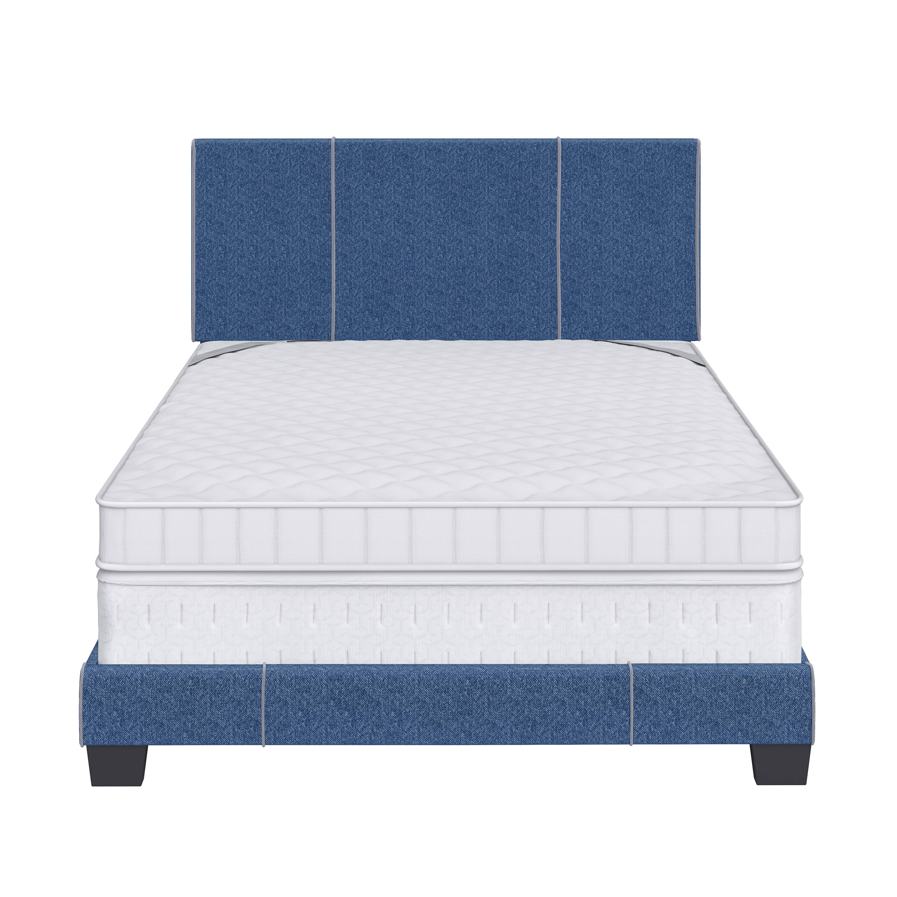 Alt View 3. Boyd Sleep - Lucena Upholstered Bed Frame, 4 Slat Wood Support System, Box Spring Required, Queen - Blue.