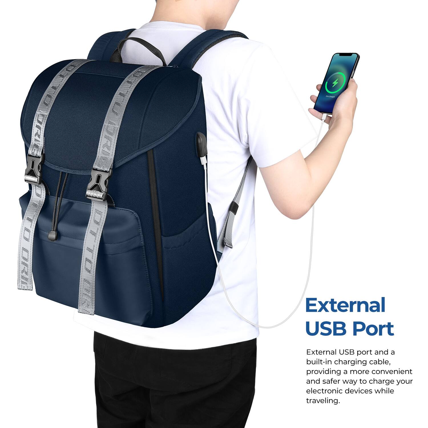 External USB Port

External USB port and a built-in charging cable, providing a more convenient and safer way to charge your electronic devices while traveling.