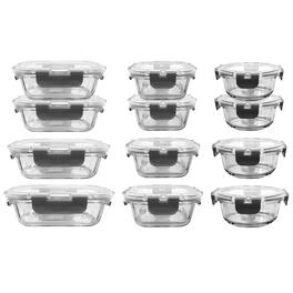 NutriChef - 24-Piece Stackable Borosilicate Glass Food Storage Containers Set - Gray