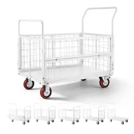 VEVOR - Platform Truck Cart with Cage, 2000 lbs Capacity, 6-in-1 Foldable Flatbed Cart with Swivel Wheels, Heavy Duty Hand Truck - Silver