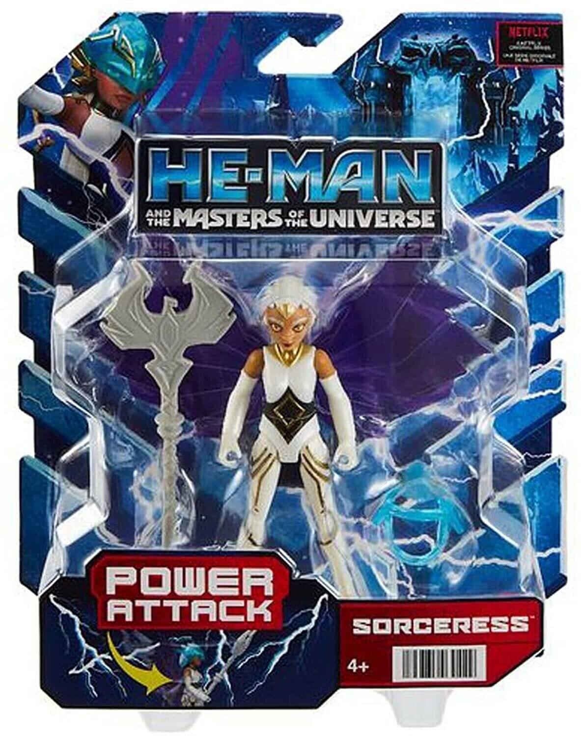 The text on the image should be grouped and corrected as follows:

"NETFLIX - HE-MAN AND THE MASTERS OF THE UNIVERSE: POWER ATTACK SORCERESS 4+"

This is based on the packaging of the action figure.